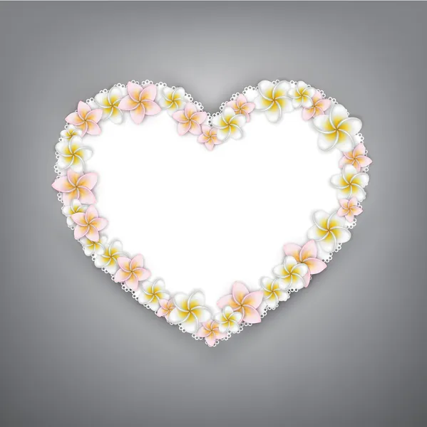 Plumeria flores corazón regalo . — Vector de stock