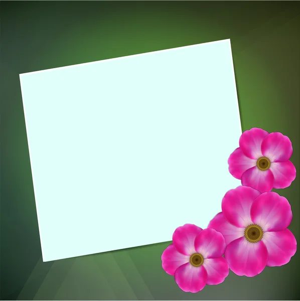 Kort på en grön bakgrund med en blommor — Stock vektor
