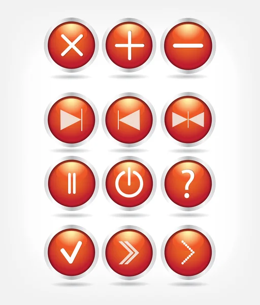 A set of red glass buttons with arrows and math signs — Stock Vector