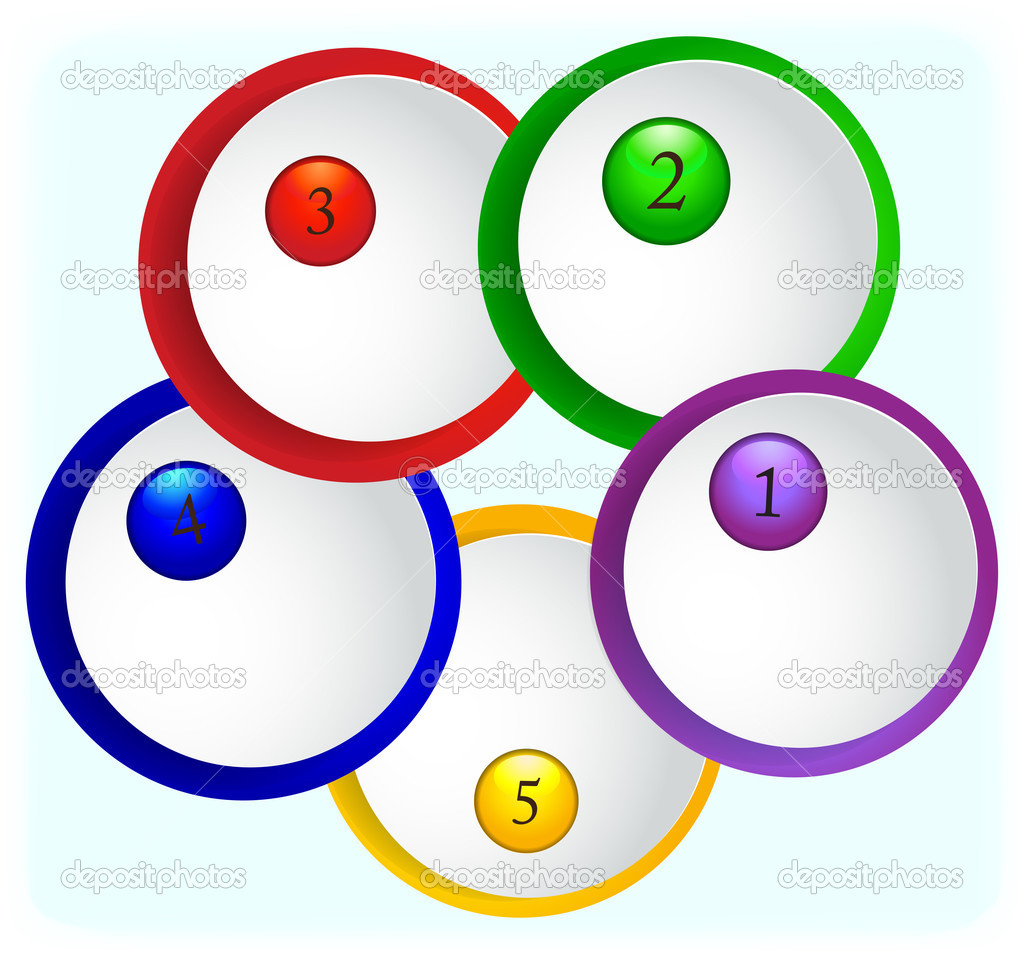 Paper round icons with numbers on colored backgrounds