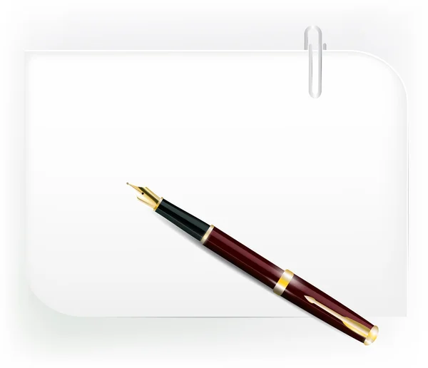 Blatt Papier. Büroklammer. Kugelschreiber mit Goldfeder — Stockvektor