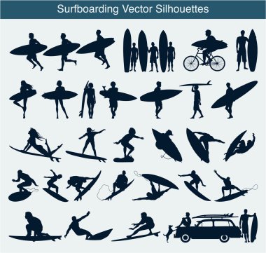 Surfboarding vector silhouettes clipart