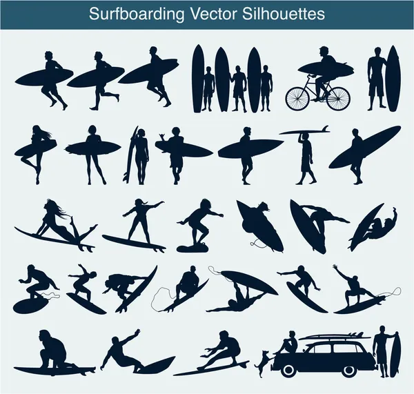 Surfboarding vector silhouettes — Stock Vector