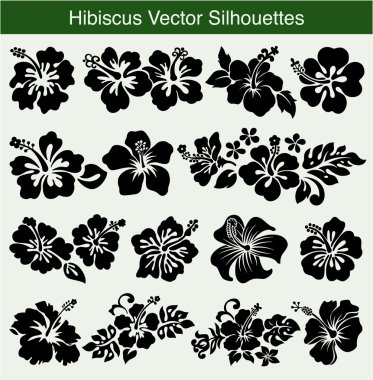 Картина, постер, плакат, фотообои "силуэты вектора гибискуса цветы модульные ретро", артикул 14235355