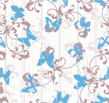 Grunge kelebekler çizgileri ve çiçek öğeleri.