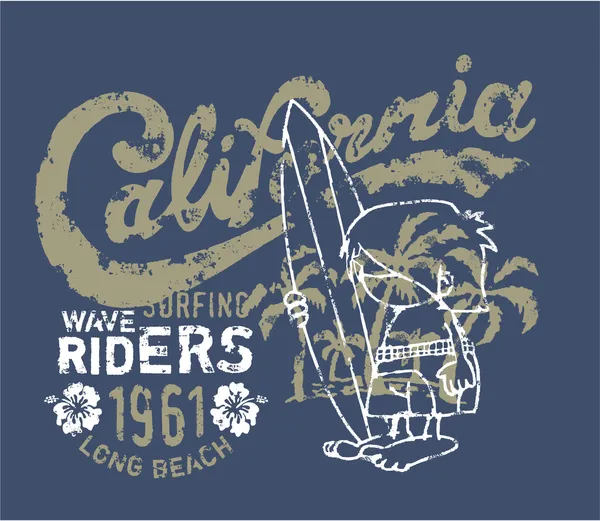 Surfista de California a la espera de la ola — Vector de stock