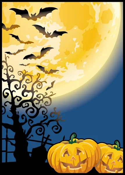 Scary pumpkins by night — Stock Vector