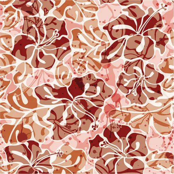 Grunge Hibiscus flores patrón sin costura — Vector de stock