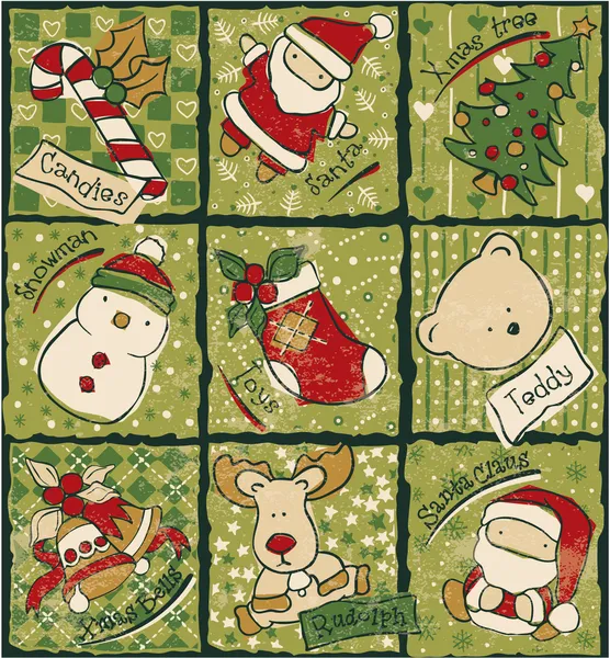 Éléments patchwork drôle de Noël — Image vectorielle