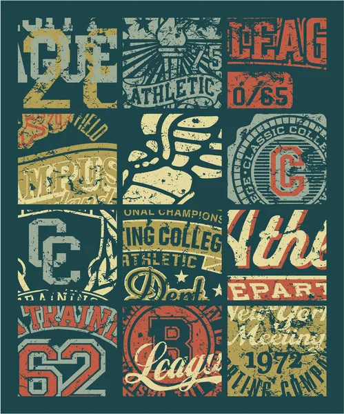 Vintage athletic department badges patchwork — Stock Vector