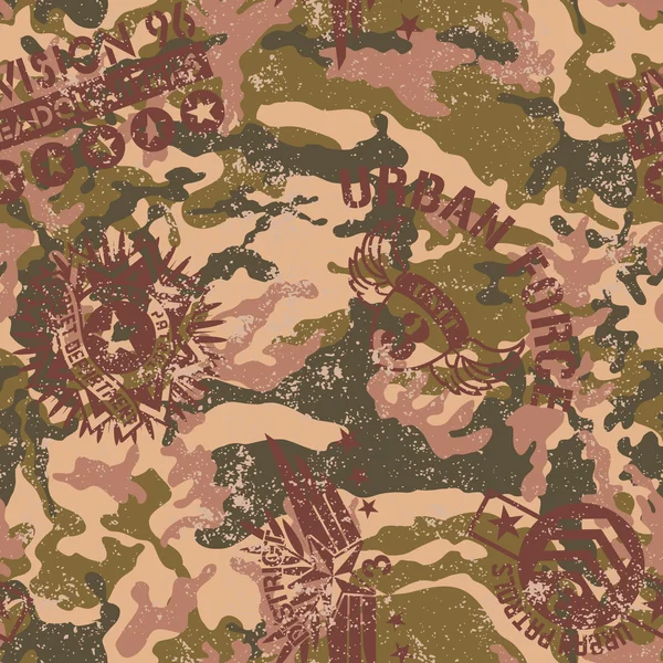 Camuflaje urbano con insignias militares — Vector de stock