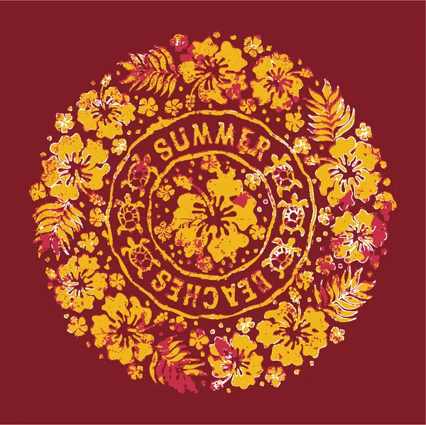 Grunge hibiscuses badge — Stockvector
