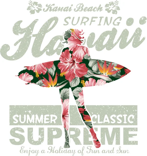 Surf Floreale Hawaii — Vettoriale Stock