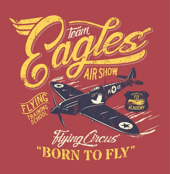 Team Eagles Air Show Artwork Voor Boy Shirt Grunge Effect — Stockvector