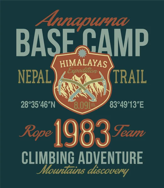 Himalaya Bergbeklimming Expeditie Klimmen Avontuur Vintage Vector Voor Jongen Shirt — Stockvector