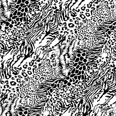 Vahşi hayvan derisi yama işi siyah beyaz kürk duvar kâğıdı soyut, pürüzsüz bir şekil.