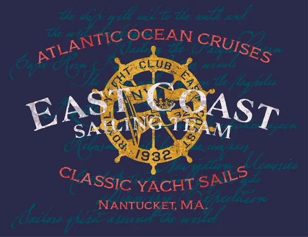 Atlantic Ocean Yacht Voile Croisière Vintage Imprimé Vectoriel Pour Shirt — Image vectorielle
