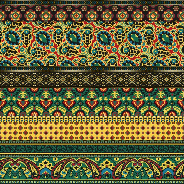 Paisley Arabesque Abstract Fabric Patchwork Wallpaper Vector Seamless Pattern — Vettoriale Stock