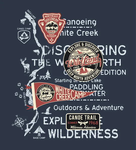 Piragüismo Aire Libre Wilderness Explorar Descubrir Aventura Impresión Vintage Para — Vector de stock