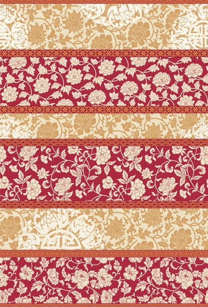Padrão Sem Emenda Tradicional Tecido Floral Chinês Patchwork Wallpaper Vetor — Vetor de Stock