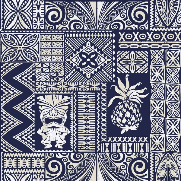 夏威夷风格的部落符号元素拼凑在一起抽象的Grunge古埃及矢量无缝模式 — 图库矢量图片