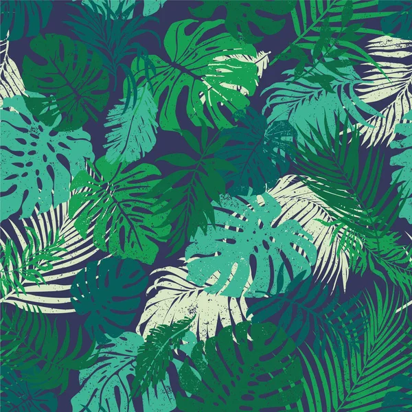 Tropical Palm Leaves Patchwork Wallpaper Abstract Grunge Vector Seamless Pattern — Image vectorielle