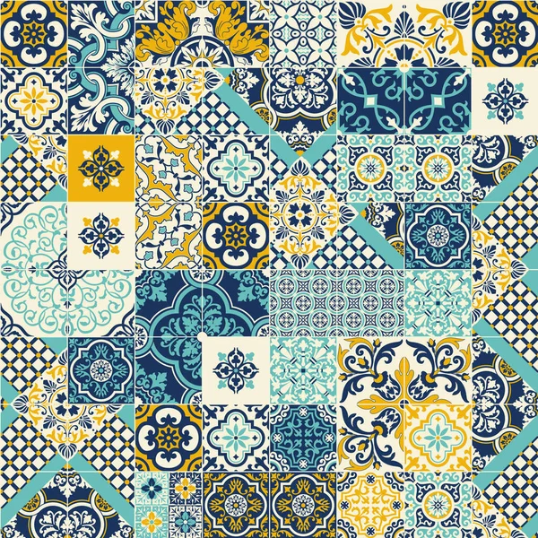 Геометрические Azulejos Керамической Плитки Лоскутные Обои Абстрактный Вектор Бесшовный Узор — стоковый вектор