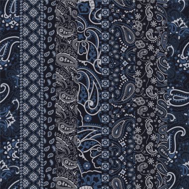 Mavi şal çiçekleri bandana kumaş yama soyut vektör dikişsiz desen