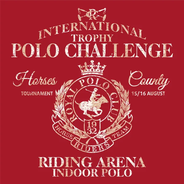 Horseback Polo Sport International Challenge Vector Print Boy Man Shirt — Stock vektor