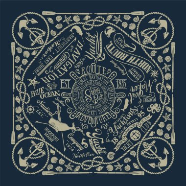 Denizcilik unsurları yama işi bandana mendil vintage deniz vektör simgeleri 