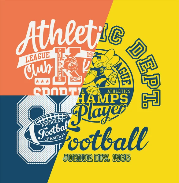 Schattig Amerikaans Voetbal Atletische Afdeling Patchwork Vintage Vector Print Voor — Stockvector