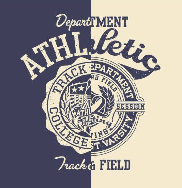 Çocuk t-shirt grunge efekti için klasik atletizm ve saha atletizm bölümü yama vektör çizimi ayrı katman