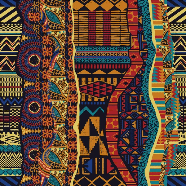 Traditionelle Afrikanische Stoff Patchwork Tapete Abstrakte Vektor Nahtlose Muster — Stockvektor
