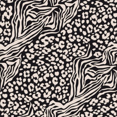 Zebra ve leopar derisi yamalı duvar kâğıdı soyut siyah ve beyaz vahşi hayvan dokusu desensiz desen