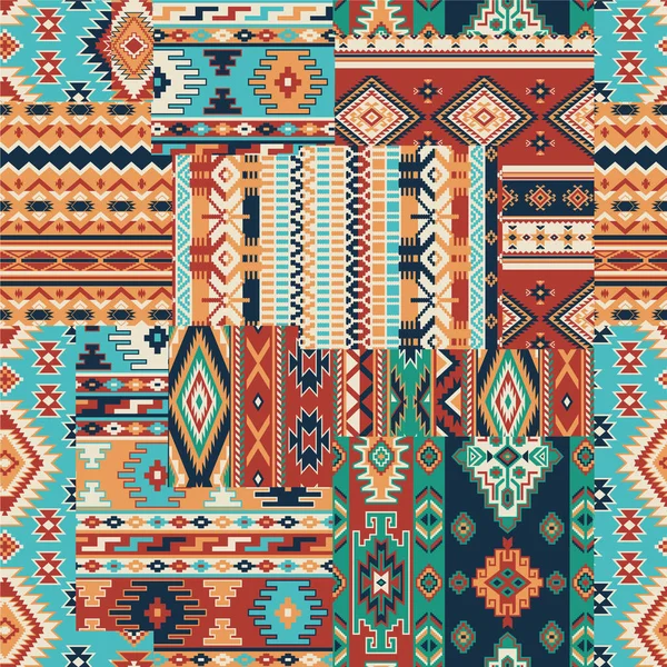 Native American Traditional Fabric Patchwork Wallpaper Abstract Vector Seamless Pattern — Stock Vector