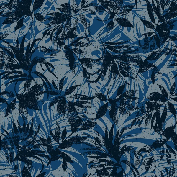Tropical Grunge Monstera Palm Leaves Wallpaper Abstract Vector Seamless Pattern — 스톡 벡터