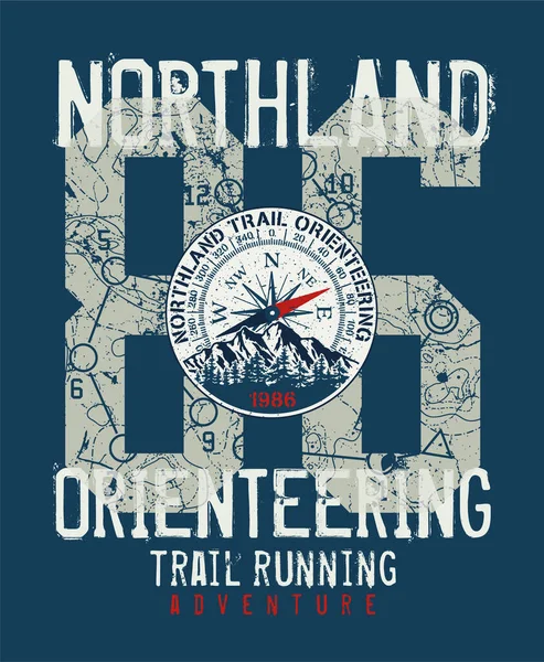 Northland Trail Orienteering Team Adventure Vintage Vector Print Boy Kid — Stock vektor