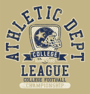 Amerikan futbolu koleji atletizm bölümü çocuk tişörtü grunge etkisi için ayrı katmanlı vektör baskısı