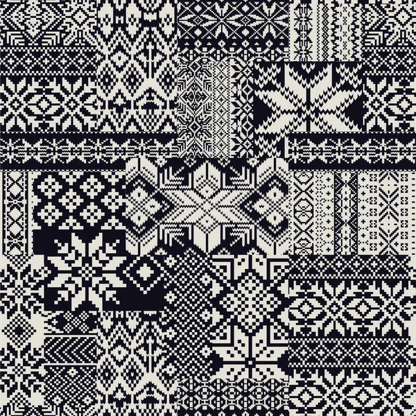 Norueguês Tradicional Malha Flocos Neve Jacquard Retalhos Abstrato Inverno Têxtil — Vetor de Stock