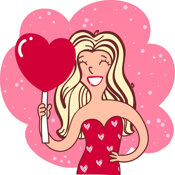 Girl holding a heart sign — Stock Vector