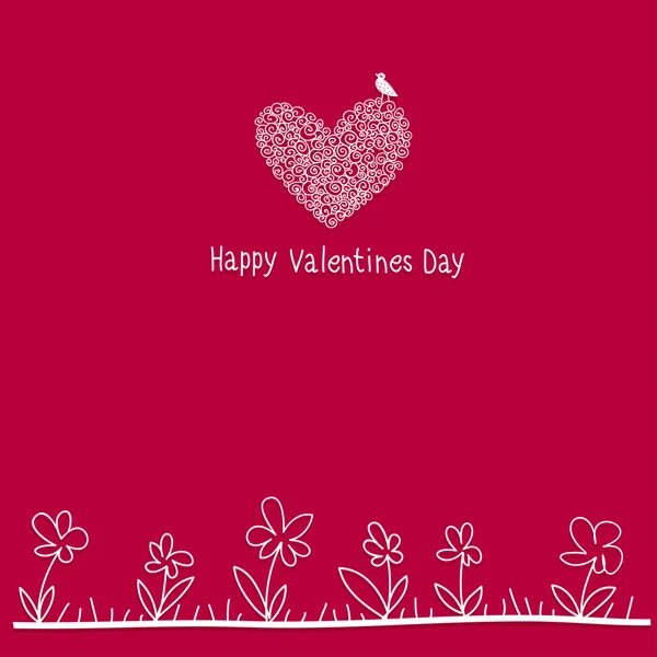 Card Happy Valentine's Day. Bird, hearts, flowers. — Stock Vector