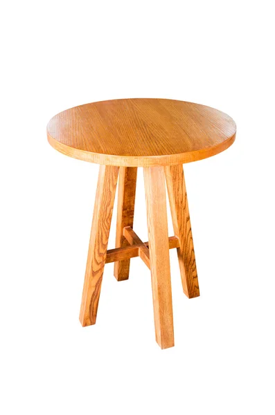 Hölzerner runder Tisch isoliert auf weißem Hintergrund, mit Ausschnitt pa — Stockfoto