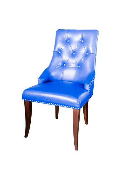孤立在白色与剪切路径上的蓝色真皮椅子 — 图库照片