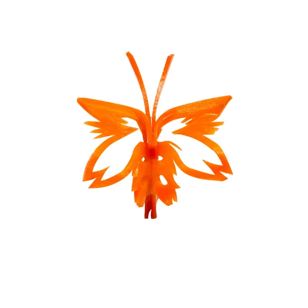 Butterfly carving made from carrots for meal decoration on white — Stock Photo, Image