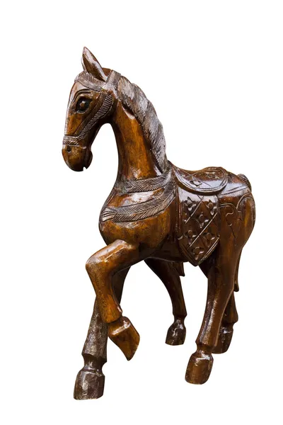 クリッピング パスとの白い背景の上の馬の木彫 — ストック写真