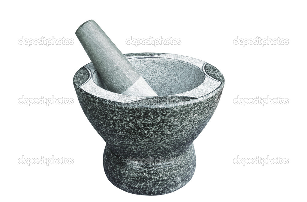 Stone pestle & mortar isolated on white background,with clipping