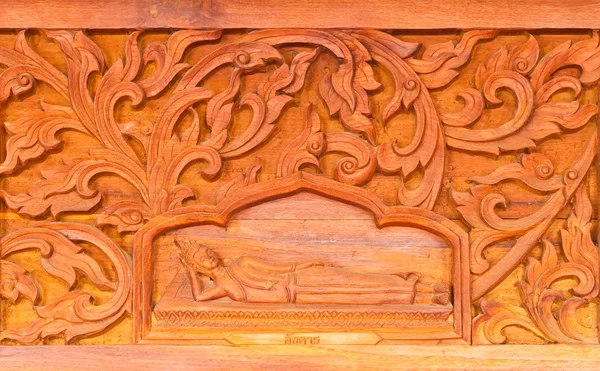 Traditional Thai style wood carving in Thai temple, Generality i — стоковое фото