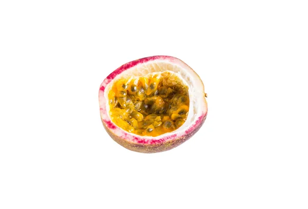 Passion fruit half with seeds isolated on white background,with — Stock Photo, Image