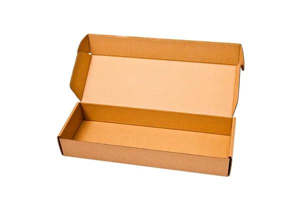 Prázdné otevřené papírová krabice izolovaných na bílém pozadí, s oříznutí — Stock fotografie