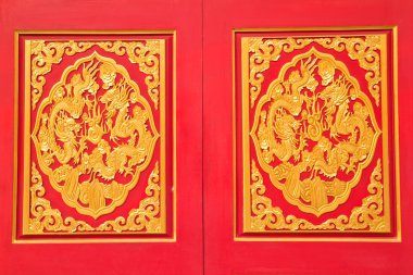 golden dragon Çin Tapınağı, nonthaburi kırmızı ahşap üzerine dekore edilmiştir